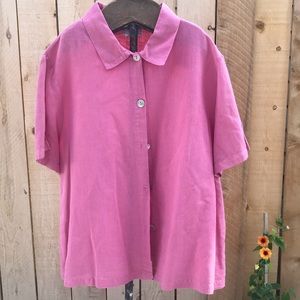 Hot Cotton Woman Pink Linen Button Up 1X